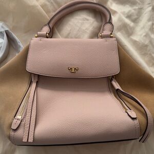 Tory Burch Mixed materials Half Moon Satchel.  Beige and Pink.  NWOT